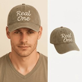Resim Tesbihane Unisex Vintage Beyzbol Şapkası - Isme Özel Nakışlı - Eskitme Kumaş - Kahverengi - Metal Tokalı 