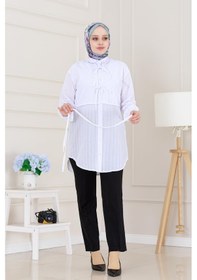 Resim Sevitli Cepken Detaylı Bağlamalı Keten Tunik-beyaz-5117 Beyaz 