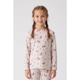 Resim Obje Kız Çocuk Köpek Desen Bisiklet Yaka Pijama Üstü 