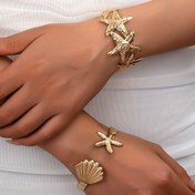 Resim 1 Set Şıklı Deniz Yıldızı ve Kabuk Kolye Seti Kadınlar Için - Altın Ton, Okyanus Temalı Açık Uçlu Bileklik, Detaylı Tasarımlar, Gündelik ve Tatil Kıyafetleri Için Mükemmel, Her Zaman Aksesuar|Denizcilik Tarzı|Dayanıklı Bileklik 