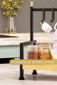Resim Bino Masaüstü Mutfak Rafı Düzenleyici Kahve Fincanı Kupa Bardak Askısı 6 Kancalı Ahşap Raf Organizer 