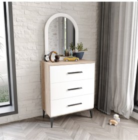 Resim 3 Çekmeceli Şifonyer Aynalı Tamamı Mdf Flora Beyaz 