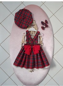 Resim Eylülcebutik Eylülce Ekoseli Kız Bebek Salopet Takım 