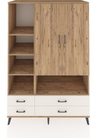 Resim Kronos Dolap 8 Raflı 4 Çekmeceli 2 Kapaklı 132x59x195 Çam-çam... Çam 