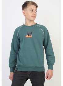 Resim No Baskılı Kapşonsuz Rahat Erkek Çocuk Sweatshirt-90832 Yeşil 