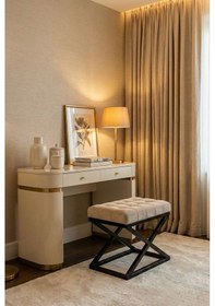 Resim Nexus Babyface Kapitoneli Puf - Siyah Metal X Ayaklı Modern Bench 50x40 Cm Bej 