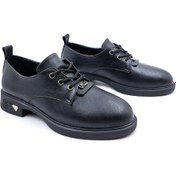 Resim Toce Bağcıklı Oxford Tarz Günlük Siyah Kadın Ayakkabı 