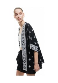 Resim Koton Viskon Yarım Kollu Etnik Kimono Siyah Desenli 5sal50004ıw Siyah Desenli 