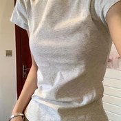 Resim Y2K ilhamlı yüksek esneklikte crop top t-shirt kadınlar için - Dar kesim, kısa kollu, düz renk T274# 