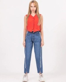 Resim Zekids Kız Çocuk Ara Püsküllü Denim Mom Jean Pantolon-13787-mavi Mavi 