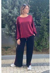 Resim Mia Butik Büyük Beden Bordo Mehita Eşortman Takım Bordo 