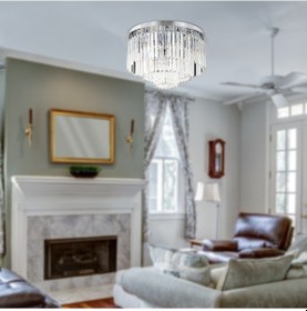 Resim Nilüfer Yuvarlak Krom Kristalli, Taşlı Modern Tasarım Kristal Salon Avize 