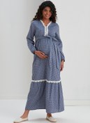 Resim IŞŞIL M057-Mini Kare Dantelli Pamuk Hamile Maxi Elbise 