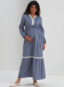 Resim IŞŞIL M057-Mini Kare Dantelli Pamuk Hamile Maxi Elbise 