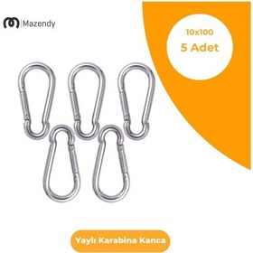 Resim 10x100 Mm Düz Yaylı Karabina Kanca 5 Adet Paslanmaz Çelik Aparat 