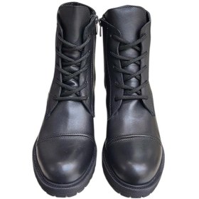 Resim Siyah Hakiki Deri Bağcık Detay Yandan Fermuarlı Kalın Topuk Bot Siyah 