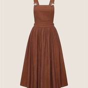 Resim Kadınların şık düz renkli polyester pinafore elbisesi, cepli, esnek olmayan kumaş, askılı sırt, dokuma bahar/ yaz/sonbahar elbisesi 