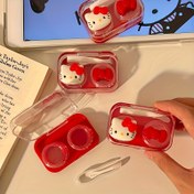Resim Hellokitty Büyük Kırmızı Şeffaf Japon Stili Sevimli Fiyonklu Taşınabilir Miyop Gözlük Kılıfı Bakım Kutusu Arkadaşlar İçin Hediye 