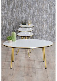 Resim Zigon Sehpa Ve Orta Sehpa Elips Set Çift Gold Beyaz Metal Diğer 