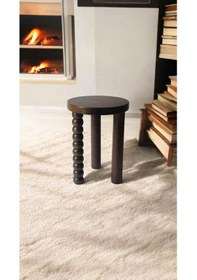 Resim Ahşap Masif Tekli Yan Sehpa Ceviz Renk Şık Mantar Sehpa Tasarımı - Dekoratif Çiçeklik Ceviz 