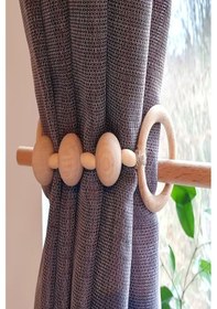 Resim 2 Adet Masif Silindir Boncuklu Ahşap Halkalı Perde Tutacağı 