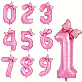 Resim 2 adet/set 81.28cm Dijital Balonlar Pembe Kurdele Şeklinde Vurgular, Alüminyum Folyo Balon Seti Doğum Günü, Yıldönümü, Açık Hava Partisi, Duvar Dekorasyonu, Fotoğraf Malzemeleri 