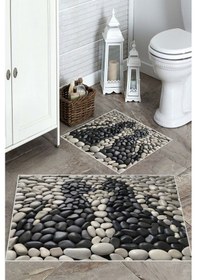 Resim Gri-siyah Kaymaz Taban Çakıltaş Banyo Paspas Bp-39 çok renkli 