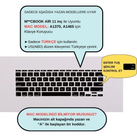 Resim McStorey Macbook Air Klavye Koruyucu 11 inç (US to TR) A1370 A1465 Modelleri ile Uyumlu 