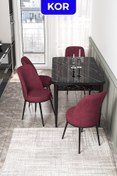 Resim Canisa Kor Serisi 70x114 Açılabilir Mutfak Masası Takımı Siyah Mermer Desen Masa 4 Bordo Sandalye 