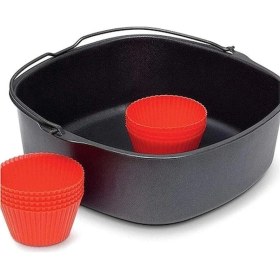 Resim Dofolink 8 İnç Fritöz Aksesuar Seti: Kare Fırın Sepeti, Kek Kova Ve 9 Bardak - Demir Malzeme 