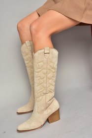 Resim Fox Shoes T296815002 Bej Süet Kovboy Model Kadın Çizme 