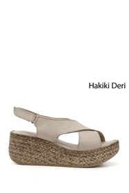 Resim Gönderi(r) Kadın Bej Antik Cırt Bantlı Dolgu Tabanlı Hakiki Deri Sandalet 