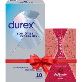 Resim Durex Yok Ötesi Ekstra Ince Ekstra His 10'lu Prezervatif + Humanlife 5 gr x 10 Çilek Aromalı Jel Lubricant 