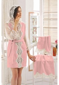 Resim Venüs Pudra Kadın Fransız Dantelli Balayı Çeyizlik Gelin Bornozu Pudra 