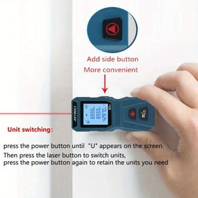 Resim Lazer Mesafe Ölçer, İncelemeli Hassas Ölçüm, Profesyonel Alet, El Tipi Enstrüman, Kaliteli Lazer Diyotu, Yüksek Hassasiyetli Optikler, Ölçüm Cihazı, Laser Menzil Bulucu, İnşaat İşçileri İçin Uygulama Alanları, İncelme ve Değişkenlik için lazer ölçüm araç 