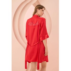 Resim Kırmızı Bride Saten Sabahlık 
