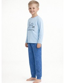 Resim Aden Kids Pamuk Çocuk Uzun Kollu İnce Pijama Takımı - Açik Mavi 