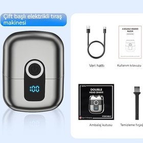 Resim Erkek Tıraş Makinesi Sınır Ötesi Yeni Elektrikli Tıraş Makinesi Manyetik Emme Ucu Mini Taşınabilir Çift Başlı Tıraş Makinesi Tabanca Gri 