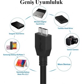 Resim Ulu Bilgisayar Micro USB 3.0 Kablo Harddisk Hdd-Ssd Kablosu Şarj Data Kablosu - Yüksek Hızlı Veri Aktarımı 