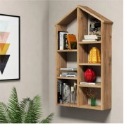 Resim Woody Life Woodylife Dekoratif Ev Temalı Kitaplık Ofis Çocuk Odası Kitap Duvar Rafı 