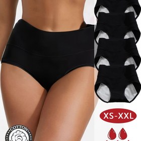 Resim 4'lü Paket Adetli Yüksek Bel Menstrual Dönem İçin Geniş Alt Detaylı, Tam Koruma Sızdırmaz İç Çamaşırı Seti 