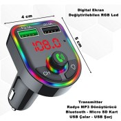 Resim Caraks Çakmaklık Rgb Işıklı Radyo Mp3 Dönüştürücü Transmitter Bluetooth-Micro Sd Kart-Usb Çalar - USB Şarj 