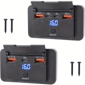 Resim 12V USB Soket Paneli Duvara Monte, USB C ve Çift QC 3.0 Araba USB Port Şarj Cihazı, Düğme Anahtarı, Çoklu Port Güç Soketi, Arabalarda, Otobüslerde, Karavanlarda ve Kamyonlarda DIY Aksesuarları İçin Uygun, Pil Olmadan 