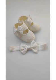 Resim Fistolu Bebek Patik Ve Bandana Seti Beyaz 