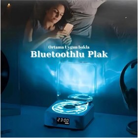 Resim Waves Nostalji Plak Görünümlü Bluetooth Hoparlör 3D Ses Dalgası Retro Müzik Plak Mavi 
