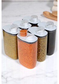 Resim İronika 6'lı Silikon Kapaklı Ölçülü Saklama Erzak Bakliyat Kabı Kutusu Seti 2100 Ml Şeffaf 