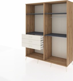 Resim Kronos Gardrop 4 Raflı 3 Çekmeceli 2 Askılı 176x59x221 Çam-antrasit/aytaşı Antrasit/aytaşı 