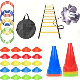 Resim Outdoor Çeviklik Merdiveni Seti: Çeviklik Merdiveni, Direnç Bantları, İşaret Diskleri, Atlama İpi ve Saklama Çantası 