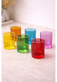 Resim 6 Lı Cam Renkli Bardak Kahve Yanı Bardağı 50ml Çok Renkli 