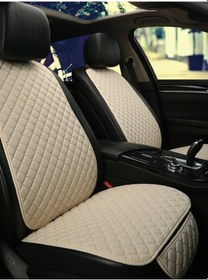 Resim Her Araca Uygun Araba Koltuk Minderi Kumaş Üçlü Koltuk Minderi Terletmez Ergonomik Siyah Kumaş - Bej 